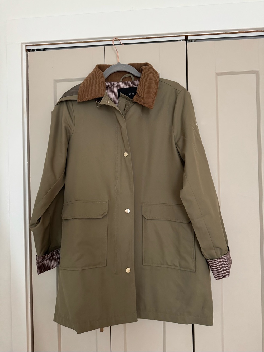 Sanctuary Olive Green Rain/Utility Jacket with Brown Corduroy Collar